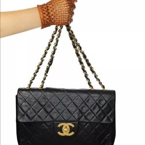 VTG CHANEL XL CLASSIC FLAP MAXI BLACK GHW